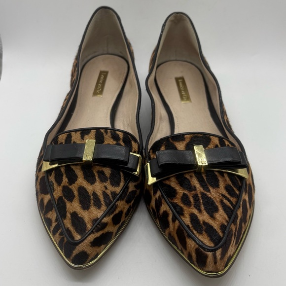 Louise Et Cie Leopard Cow Hair Loafer Pointed Toe Bow Sz 10 EU 40 Low Heel Flat - Picture 3 of 10